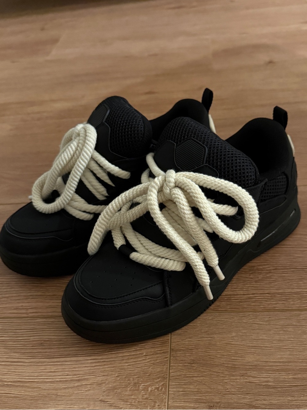 Zara Black Sneakers with Cream Rope Laces